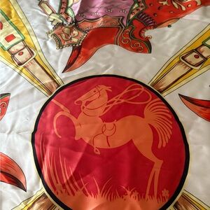 Vibrant Red and Gold 100% Silk Year of the Horse Scarf